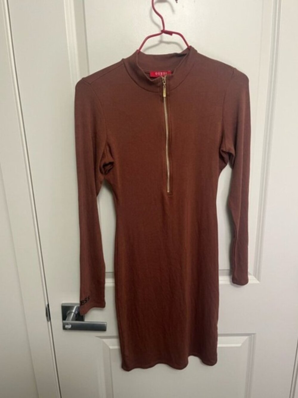 Guess Chocolate Long Sleeve Stretch Dress in size M